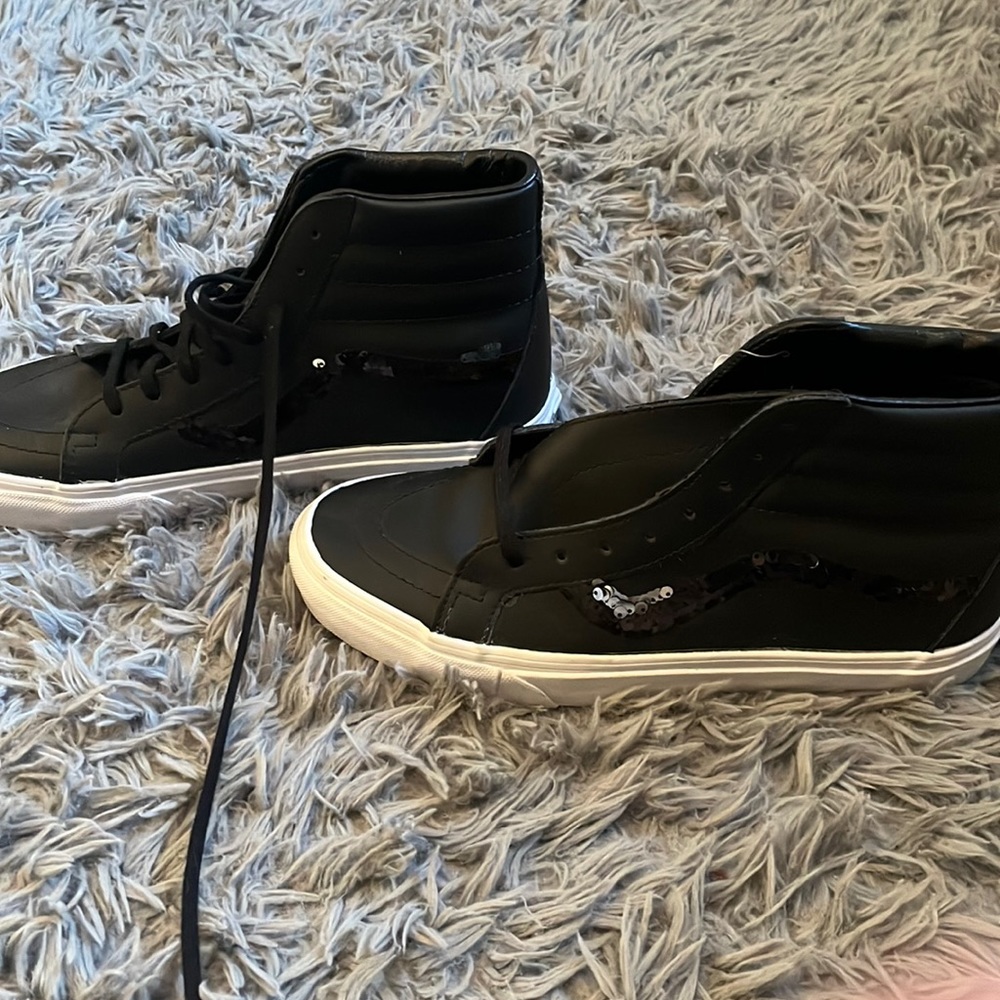 black sparkly high top vans